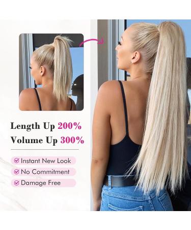 REECHO 28 Long Straight Synthetic Platinum Blonde Ponytail Extension for Women - Buy Online on GoSupps.com