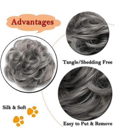 Thick Hair Donut Scrunchie Updo Hairpiece in Dark Grey - Wavy Curly Messy Hair Bun Extension - Buy Online on GoSupps.com