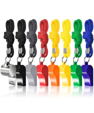 FineGood 7 Pack Plastic Coaches Referee Whistles with Lanyards, 1 Pcs Stainless Steel Metal, Colorful Whistles for Football Sports Lifeguards Survival Emergency Training - Multi-Color