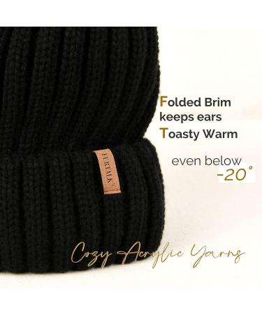 FURTALK Women's Winter Knitted Beanie Hat with Faux Fur Pom - Black - Buy Online on GoSupps.com