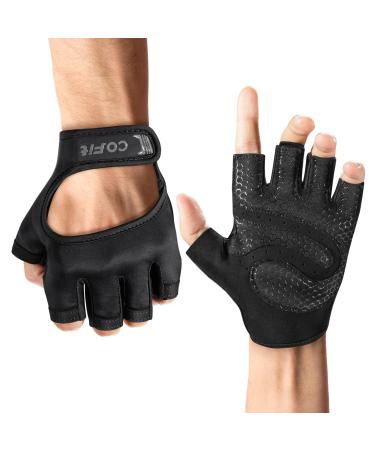 COFIT Ventilated Workout Gloves with Curved Open, Anti-Slip Exercises Gloves Full Palm Protection Multi-Purposes for Cycling, Gym Training, Weightlifting, Climbing Black Small