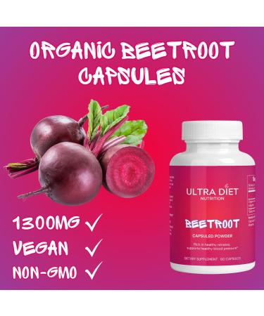 Organic Beetroot Capsules 1300mg - 100% Natural Non-GMO | Boost Nitric Oxide | 60 Capsules - Buy Online on GoSupps.com