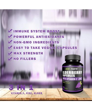 Elderberry Capsules with Zinc & Vitamin C - 120 Capsules for Immune Support & Skin Health - Buy Online on GoSupps.com