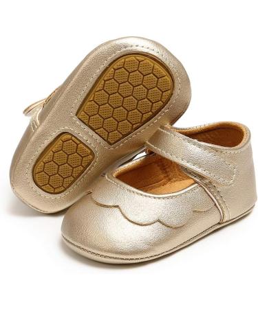 MASOCIO Baby Girl Mary Jane Shoes | Anti-Slip First Walking Shoes 6-12 Months | Gold - Buy Online on GoSupps.com