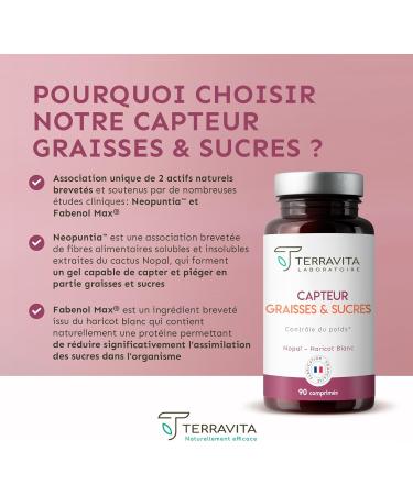 Fat and Sugar Sensor | 2 Patented Natural Active Ingredients for Slimming and Weight Loss | 27% Fat Removal | Ideal Before a Heavy Meal | 90 Tablets | Made in France | Terravita - Buy Online on GoSupps.com