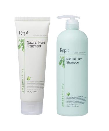 Repit Natural Ion Therapy Pure Shampoo 16.90 fl oz and Treatment 7.76 fl oz set Contains Sacha Inchi Omega 3.6.9 for All Hair Types Restore Dry and Damaged Hair - Sulfate Paraben Cruelty Free | TionHair