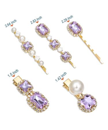 Vintage Rhinestone Decorative Hair Clips - Handmade Purple Crystal Pearl Barrettes | Elegant Gold Metal Hair Accessories for Women and Girls - Buy Online on GoSupps.com