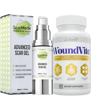 Zen Nutrients Scarless Surgery Must Haves Bundle - WoundVite Post Recovery Supplement (60 Capsules) & ScarMedx Advanced Scar Gel for Surgical Scars (30mL) - Oral & Topical Wound Healing Support and Po