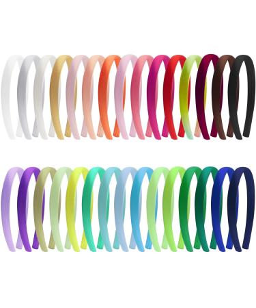 Duufin 30 Pieces Plain Headbands Satin Craft Headband 1.5cm DIY Headband Colorful Satin Coverd Headband for Girls and Women, 30 Colors Multicolored 0.6 Inch (Pack of 30)