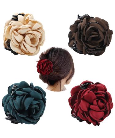 Dizila 4 Pack Solid Rose Floral Flower Hair Claws Clips Clamps Hairpins Hair Bun Updo Holders Accessories for Women Girls