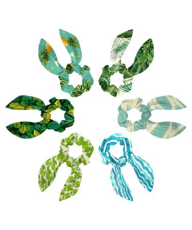 Bowknot Hair Scrunchies Bands for Women 6 Packs Green Tropical Leaves Decorative Background Hair Scrunchies with Bow Hair Elastics Bands Ponytail Holder Multi-colored 9