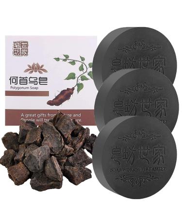 JINGLING 3 Pieces Hair Darkening Shampoo Black Hair Essence Shampoo Anti-Loss Hair Soap Shampoo Soli Promotes Hair Growth