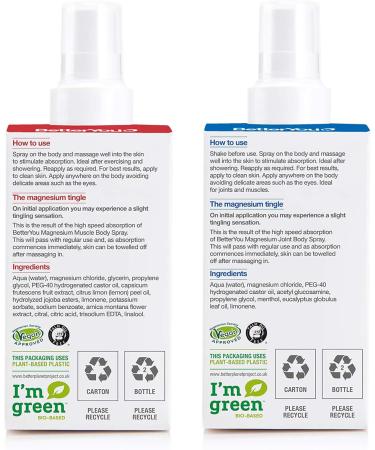 BetterYou Muscle and Joint Bundle - Magnesium Joint and Magnesium Muscle Body Spray - Essential Oils Spray Soothes Tired Muscles Instantly - 2 pc - Buy Online on GoSupps.com