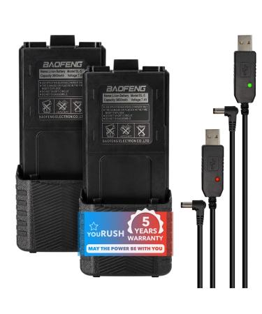 youRUSH 2 Pack BAOFENG BL-5 Extended Battery 3800 mAh with USB Charging Cables - Compatible with UV5R, BF-F8HP, UV-5X3 Radio - BAOFENG Accessories Set of BAOFENG Replacement Battery BL5 & USB Charger 2x 3800mAh for UV-5R