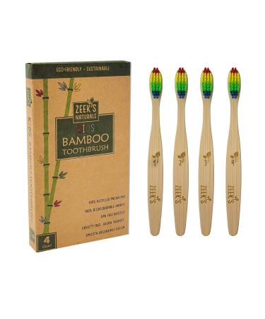 Zeek's Naturals LLC Kids Biodegradable Eco-Friendly Natural Toothbrushes - Pack of 4 - Numbered