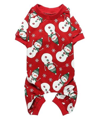 Lanyarco Lovely Small Pet Dogs Pajamas Clothes Snowman Snowflake Red 95% Cotton 5% Lycra Medium (Pack of 1) Red Snowman