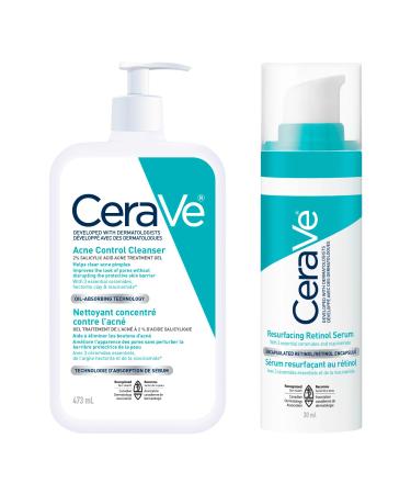 CeraVe Retinol Serum & Cleanser for Acne BUNDLE Acne Control Cleanser & Resurfacing Retinol Serum for Face Formulated with Hyaluronic Acid & Ceramides Suitable for Acne-Prone Skin Non-Greasy