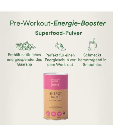 Super Energy Bomb Pre-Workout Superfood Drink with Banana, Guarana, Acai Berry, Maca Root & Lucuma - 40 Servings - Buy Online on GoSupps.com