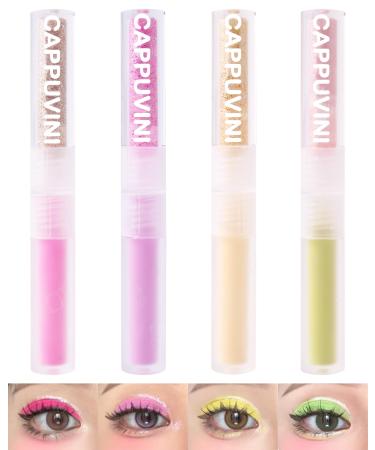 4Pcs Liquid Glitter & Matte Eyeshadow Eyeliner Set 2-in-1 Cream Eyeshadow & Shimmer Liner Korean Sparkly Bling Eye Shadow with Pigmented Long Lasting Quick Dry Glue for Crystals Eye Makeup -Set B