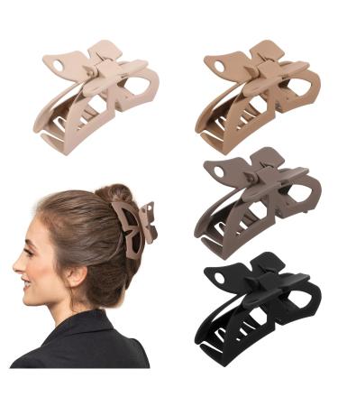 Hair Claw Clips for Women - 4 Pack 3.5 Inch Medium Large Claw Clips for Thin Thick Curly Hair Matte Hair Clips Strong Hold Non Slip Jaw Clips Neutral Colors