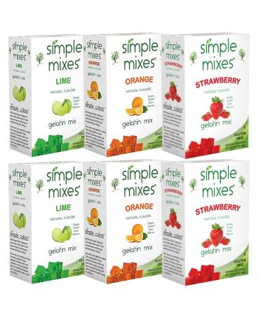 Simple Mixes Natural Gelatin Variety Pack, 2 Each: Strawberry, Orange & Lime, 3.1 Ounce, 6 Total Cartons Strawberry, Orange & Lime 6 Pack