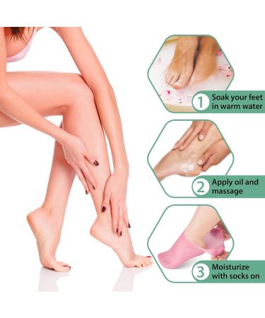 Noverlife 2 Pairs Silicone Moisturizing Aloe Socks for Dry Cracked Feet - Women's Softening Spa Gel Socks - Pink & White - Buy Online on GoSupps.com