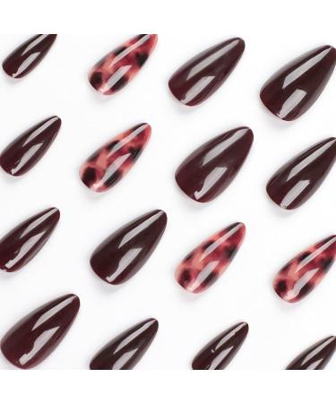 Shop Fall Press On Nails - Almond Fake Nails in Dark Brown with Designs | 24PCS Glossy Acrylic Nails for Women & Girls - Buy Online on GoSupps.com