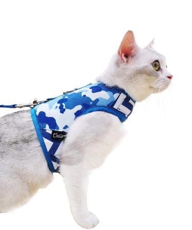 Yizhi Miaow Cat Harness and Leash for Walking Escape Proof, Adjustable Cat Vest Harness, Padded Stylish Cat Walking Jackets XL 11LBS Blue Camo
