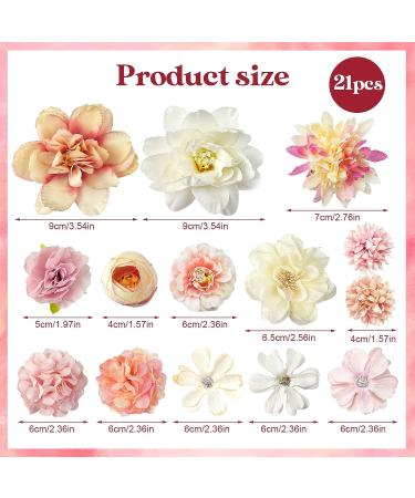 HFYZZ 21 Pack Chiffon Rose Flower Hair Clips - Bride Floral Hair Barrettes for Wedding Beach Party Decor (Pink and White) - Buy Online on GoSupps.com