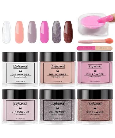 Lofuanna 6 Colors Dip Powder Nail Kit Starter-Professional Dip Powder Red glitter Purple glitter Nude Pink Clear Dipping Kit -Nail Art Design Kit French Dip Manicure DIY Salon Gifts All seasons - Buy Online on GoSupps.com