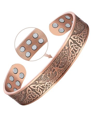 Jeracol Copper Bracelet for Men Women 18pcs Strength Magnets Copper Magnetic Bracelets Brazaletes Jewelry with Gift Box Copper-18M tree
