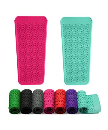 ZAXOP 2 Pack Heat Resistant Silicone Mat Pouch for Flat Iron Curling Iron Hair Straightener Hair Curling Wands Hot Hair Tools (Mintgreen-Hotpink)
