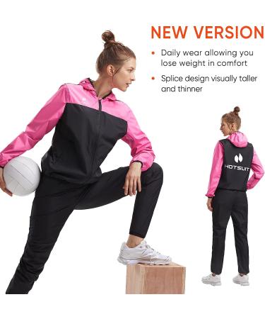 HOTSUIT Women's Sauna Suit for Gym Workout | Pink Sweat Suits for Weight Loss | Full Body Sauna Jacket & Pants Set - Large - Buy Online on GoSupps.com
