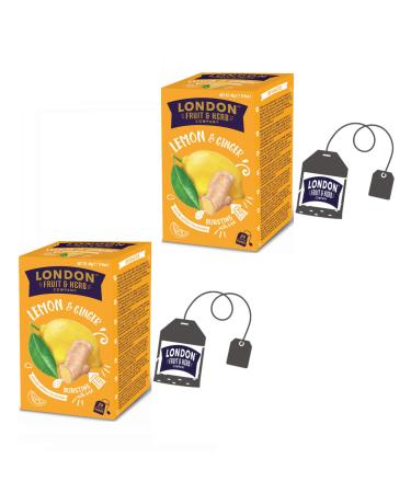 LONDON FRUIT & HERB COMPANY London Fruit | Lemon and Ginger Infusion | Lemon Ginger and Lime Infusion in Single-Bag Tea Bags Caffeine-Free - 2 x 20 Filters (80g) | Digestive Infusion