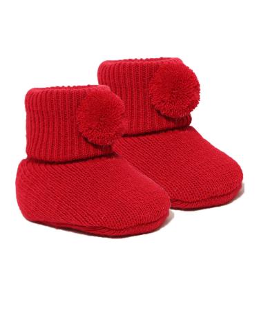 Royal Icon Newborn Baby Booties 0-3 Months Baby Boys Girls Pom Pom Booties Adorable Warm Soft Stylish Bootees Ideal for Indoor and Outdoor Use RI408 3 Months Red
