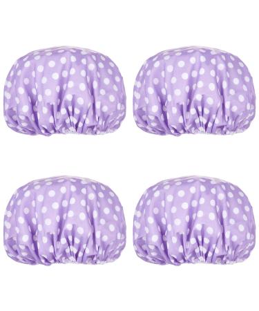 Eslite Waterproof Double Layers Shower Caps for Women Pack of 4 (Purple White Dot)