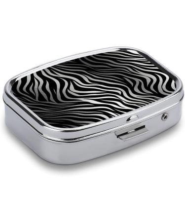 Zebra Print 2-Compartment Pill Box | Portable Decorative Metal Pill Organizer for Pocket & Purse - Buy Online on GoSupps.com