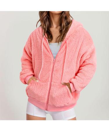 Hanxiulin Oversized Plush Jacket for Women | Warm Fleece Lined Cardigan & Transition Trench Coat | Premium Outdoor Fur Coat in XL Pink - Buy Online on GoSupps.com