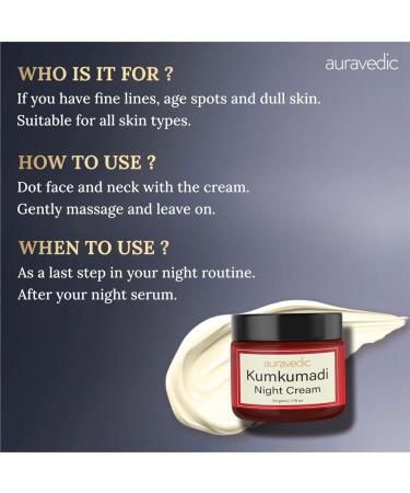 Auravedic Kumkumadi Night Cream with Retinol Niacinamide & Saffron | Deep Hydration for Smooth Even-Looking Skin | Overnight Repair & Radiance Support | 1.76 Oz (50g) - Buy Online on GoSupps.com