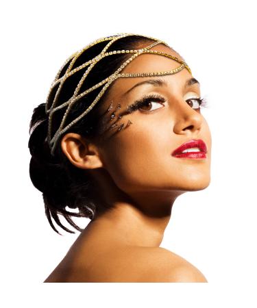 VIJIV 1920s Flapper Headpiece for Women Roaring 20s Great Gatsby Accessories Crystal Rhinestone Head Pieces Wedding Headbands for Bride Gold