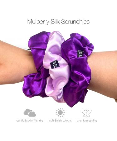 BasicSense Silk Hair Scrunchies Set - Luxurious Mulberry Hair Tie - Skinny Large Scrunchy - Purple Assortment - Set of 3 - Buy Online on GoSupps.com