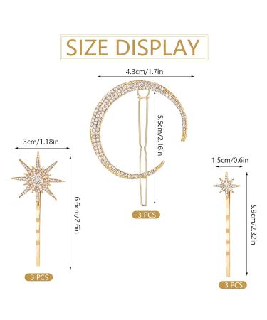 Elegant Rhinestone Moon & Star Hairpin Set for Women & Girls - 9 Vintage Hair Clips for All Hair Types - Buy Online on GoSupps.com
