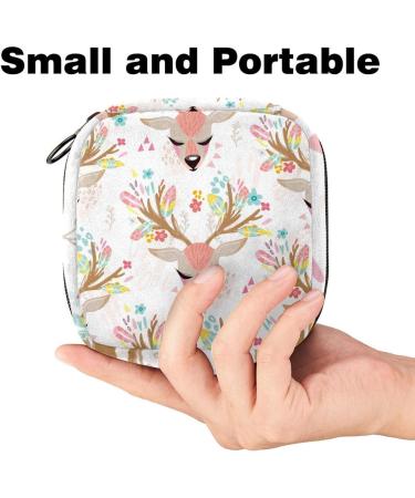Women's Deer Pattern Floral Watercolor Binding Bags - Stylish Menstrual Storage with Zip Pockets - Buy Online on GoSupps.com