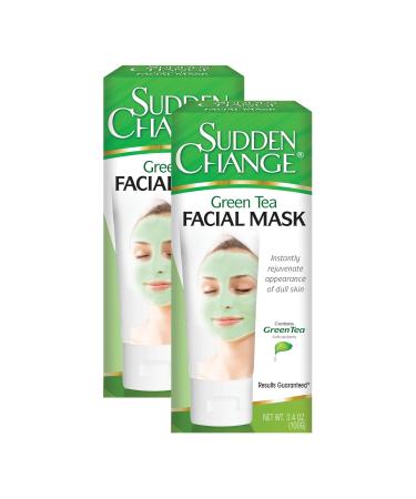 Sudden Change Green Tea Facial Mask Diminish Wrinkles Puffiness & More - Improve Texture Purify Pores & Remove Excess Oil Made with Antioxidants - Cooling Sensation for Relaxation (3.4 oz Pack of 2)