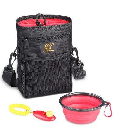 Dog food bag WoofWoof treat bag with drawstring adjustable waist belt travel dog bowl dog training clicker Black - Buy Online on GoSupps.com