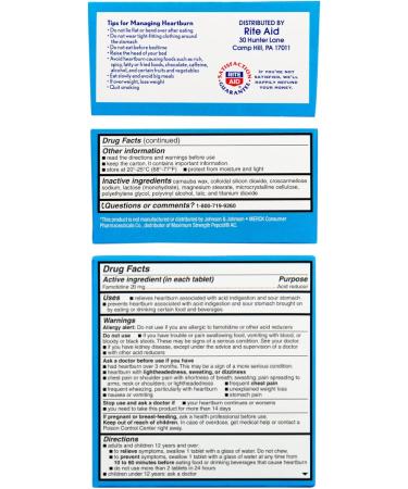 Rite Aid Acid Reducer Maximum Strength Famotidine Tablets 20mg - 170 Count | Heartburn Relief & Acid Reflux Treatment - Buy Online on GoSupps.com