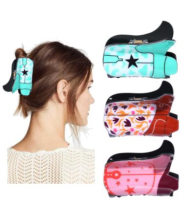 3PCS Western Cowboy Hair Claw Clips - Sunflower Leopard Star Design | Nonslip Cowgirl Hair Barrettes for Thick Hair | Western Hair Accessories - Buy Online on GoSupps.com