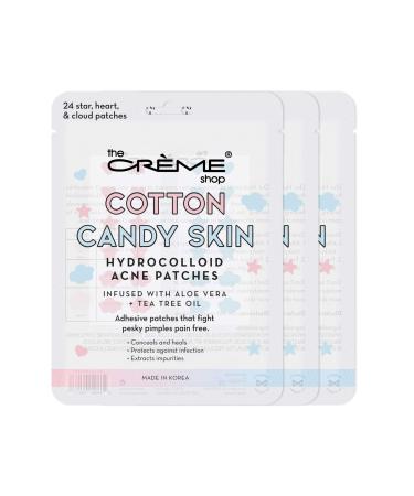 The Crème Shop Cotton Candy Skin Hydrocolloid Acne Patches, Acne Healing Dots, Acne Stickers, Acne Treatment Patches with Salicylic Acid and Witch Hazel - 3 Sizes, 72 Patches
