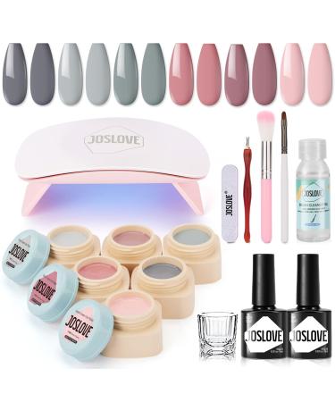 JOSLOVE Solid Gel Polish Kit with U V Light Starter Kit  6 Colors Nude Gray Pink Gel Polish Set  Soak off Nail Lamp with Base Top Coat Gel Nail Polish Set All In One Kit Gift for Womens B-Gray