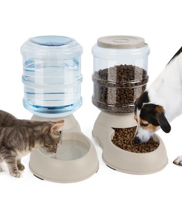 Automatic Dog Cat Feeder and Water Dispenser, Gravity Pet Feeding Station and Water Bowl Dispenser Set for Small Medium Large Pets Puppy Kitten Rabbit Bunny, 3.8L A-Marble